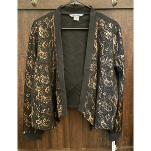 Slims Cardigan XL Black Gold Metallic Open Front Lightweight Blazer Style NWT